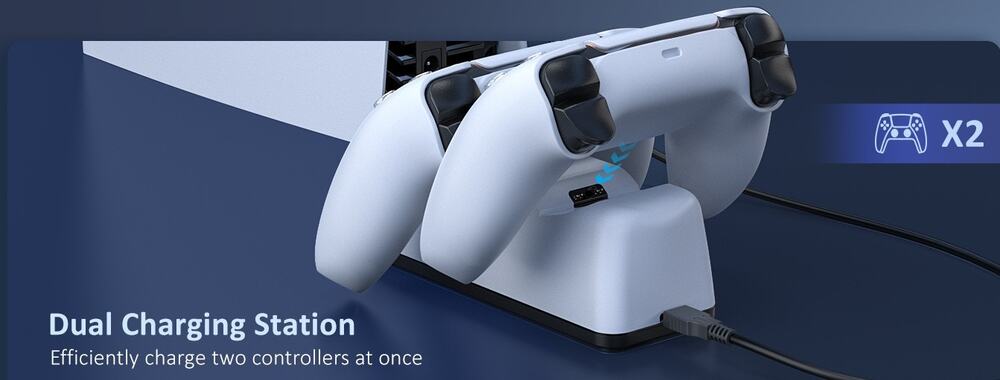 NexiGo Dual Charging Station Dock for PS5 DualSense Controller White for P-5